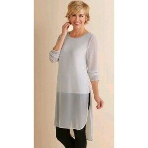 Soft Surroundings Sz S Relaxed Elegance Layered Tunic Top Sheer Hi Lo Blouse